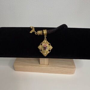 1928 Gold Floral Pendant with Black Velvet Choker
